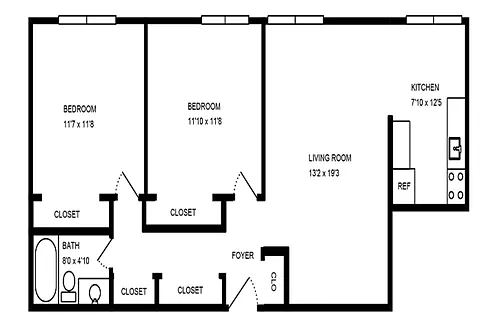 Floor plan 2 Bedroom - 1 Bath