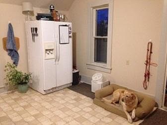 From living room, cabinets are left & entry right.
