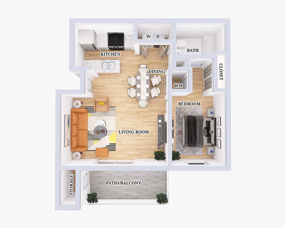 Floor plan 1 Bed, 1 Bath - 620 Sq. Ft.