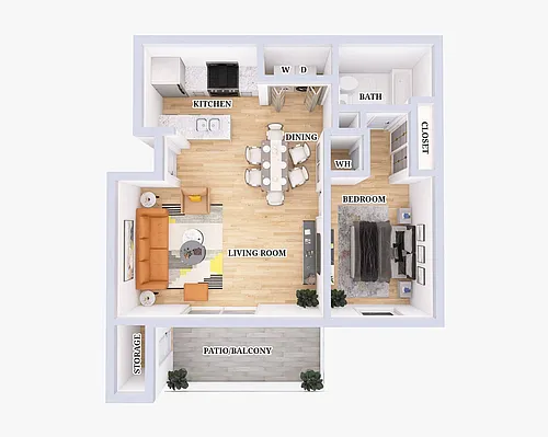 Floor plan 1 Bed, 1 Bath - 620 Sq. Ft.