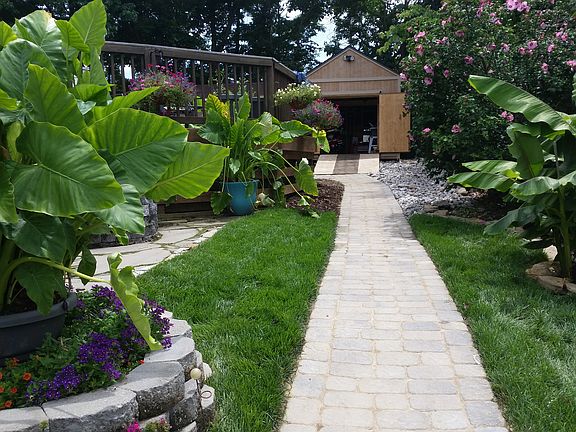 Paved path to sheds