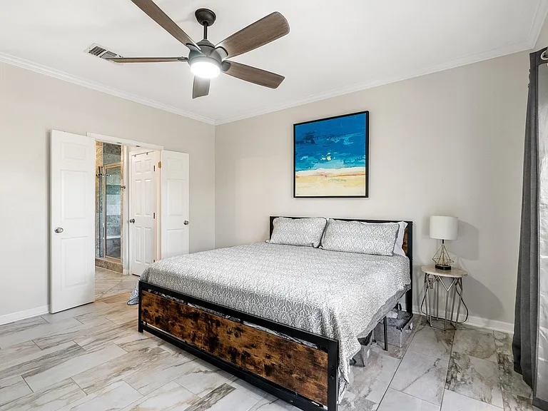 Master with King Bed + entrance to middle deck area with tv