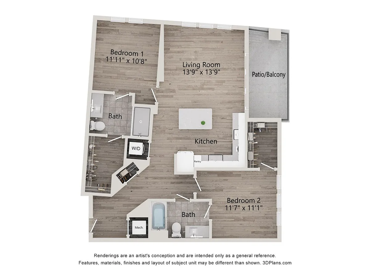 Floor plan 2 Bed/2 Bath-B2C