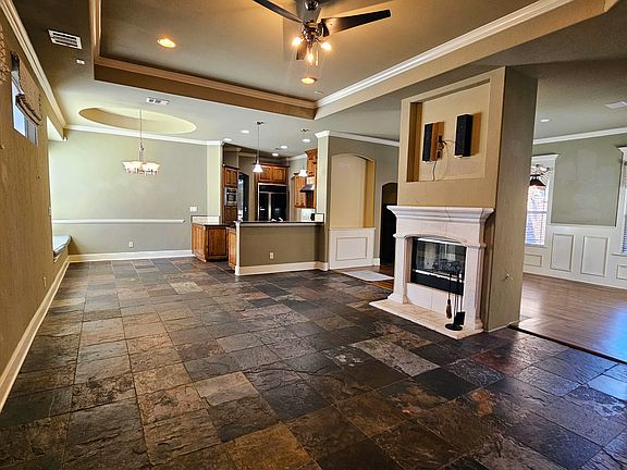 Living room with two sided fireplace
