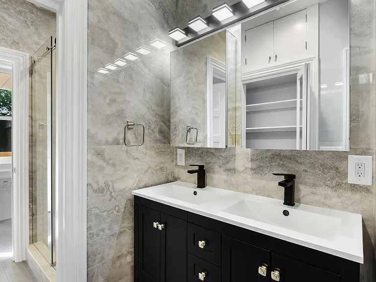 double mirrored medicine cabinets with double sink base