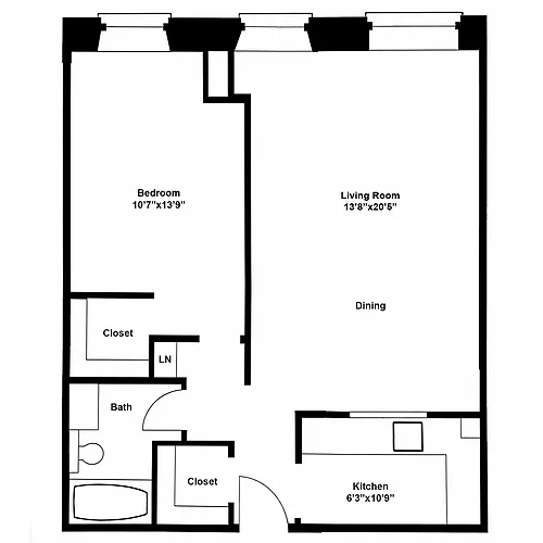 Floor plan Mass Mills I 1BR/1BA