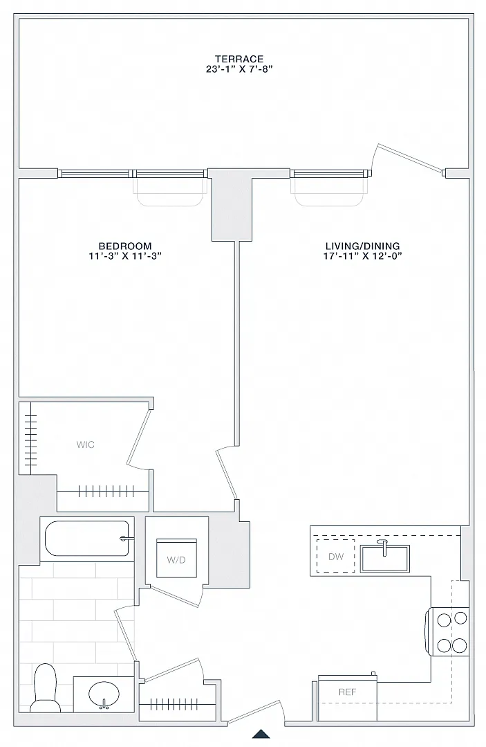 Floor plan 1 BED 1 BATH 700 RSF TERRACE