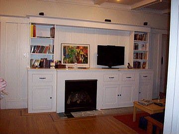 Fireplace with built in cabinets