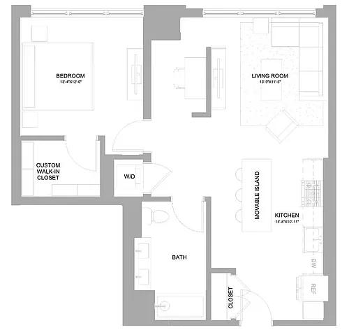 Floor plan 1 Bed/1 Bath-1.3P