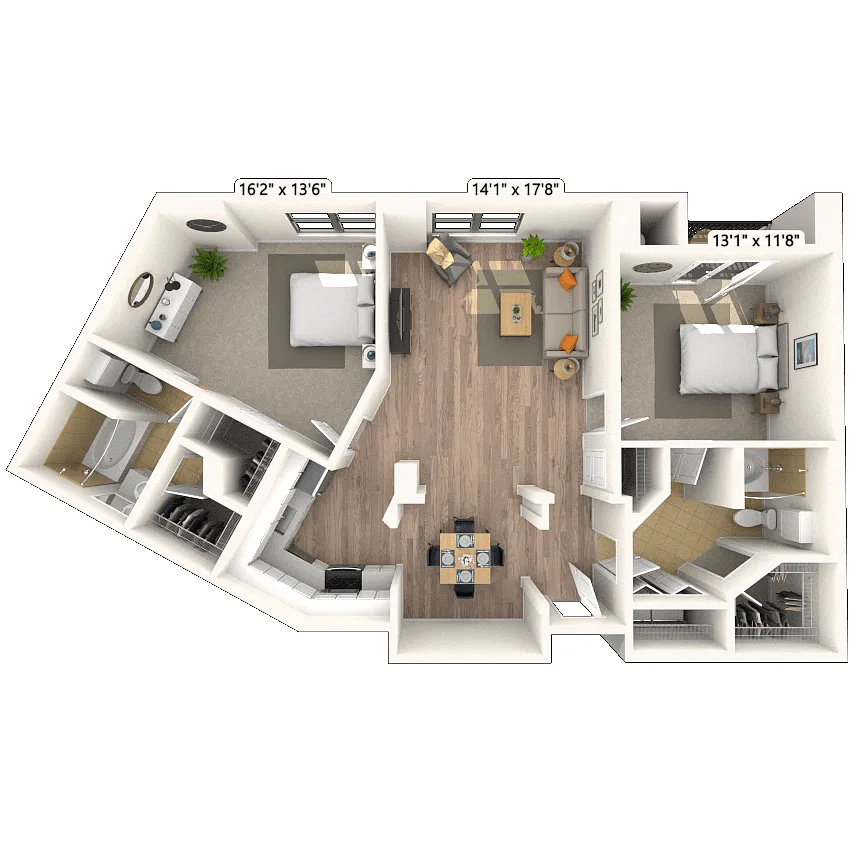 Floor plan Traditional 2x2 1031-1195 SF