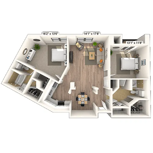 Floor plan Traditional 2x2 1031-1195 SF