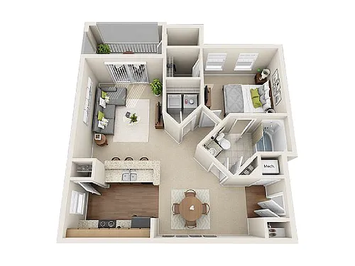 Floor plan 1 Bed, 1 Bath B