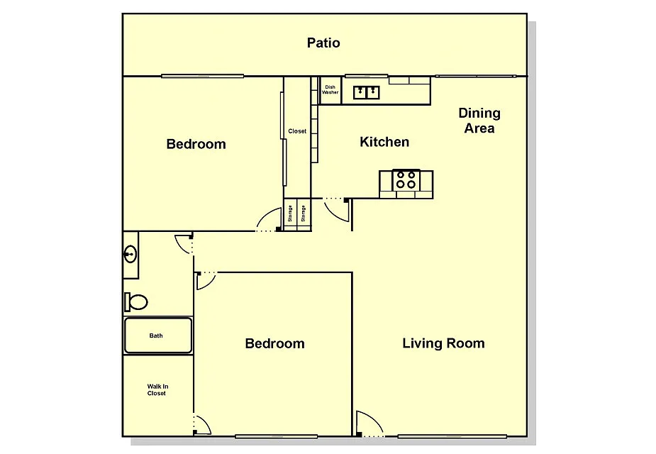 Floor plan 2 Bedroom, 1 Bath - with Balcony