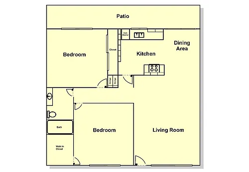 Floor plan 2 Bedroom, 1 Bath - with Patio