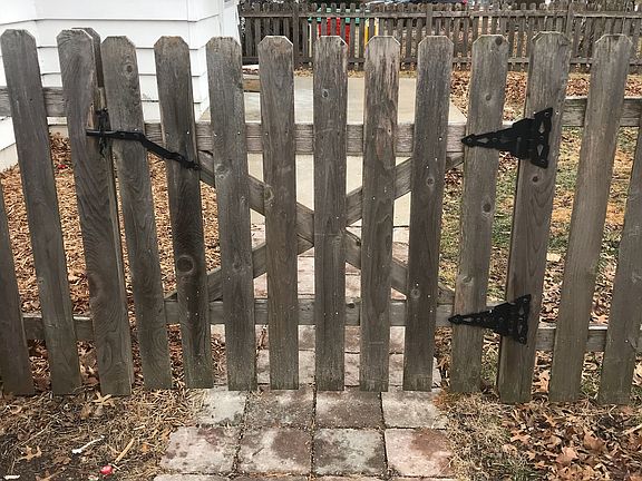 Front gate, paver-laid walk