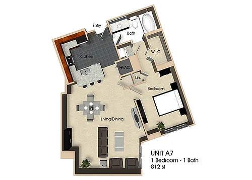 Floor plan (A7) 1 Bedroom - 1 Bathroom