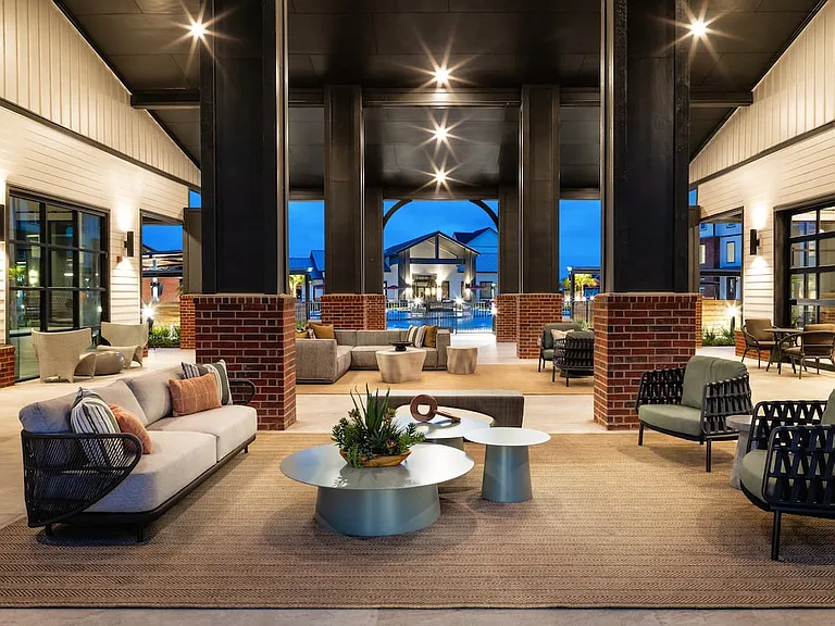 Outdoor cabana lounge with spacious seating