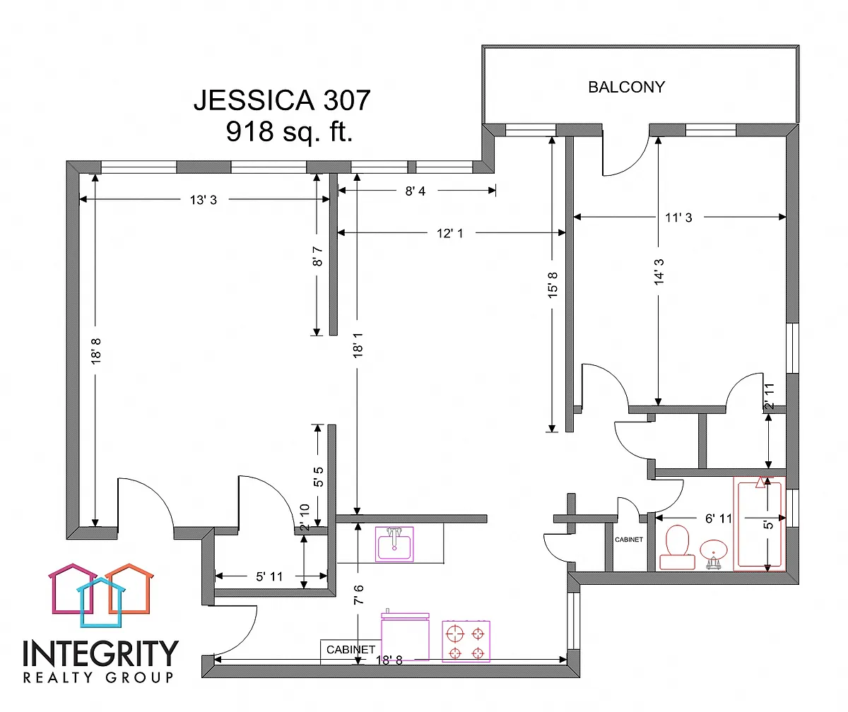 Floor plan Jessica 1 Bedroom 1 Bath F