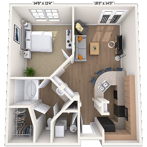 Floor plan Traditional 1x1 723-806 SF