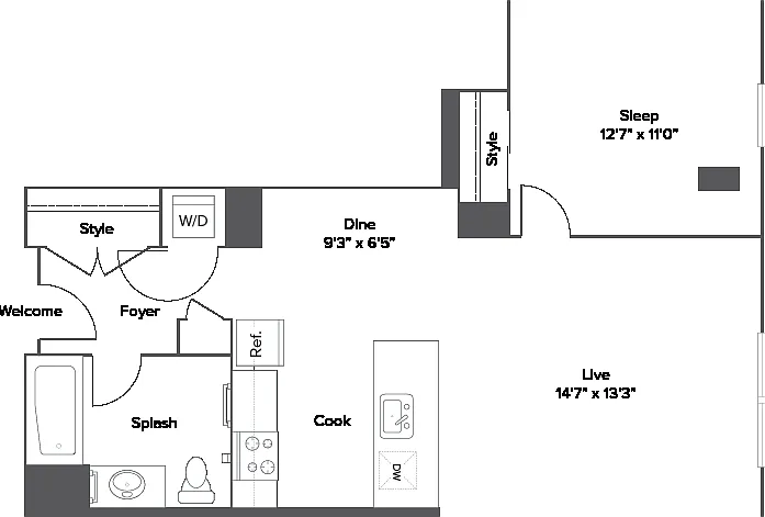A16T 1-Bedroom Floorplan A16T 1-Bedroom Floorplan
