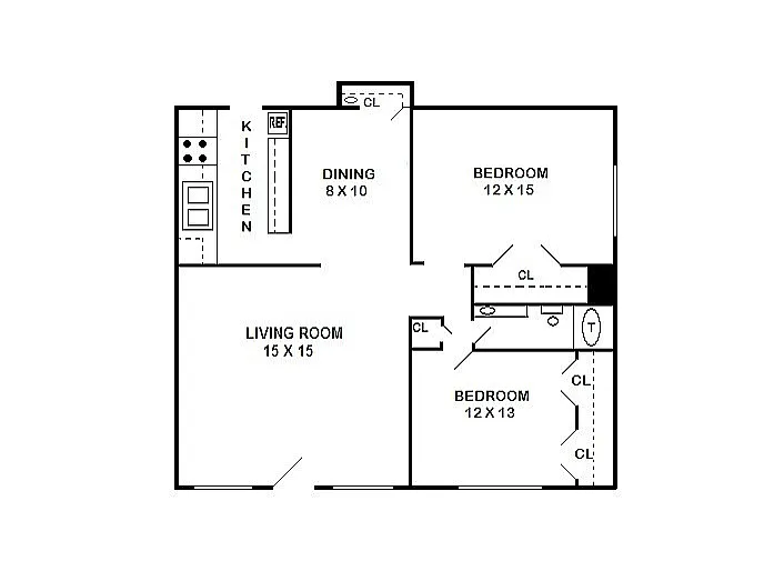 Floor plan 2 Bed, 1 Bath A Upgraded (80% Income Restricted)