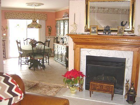 Fireplace into dining room
