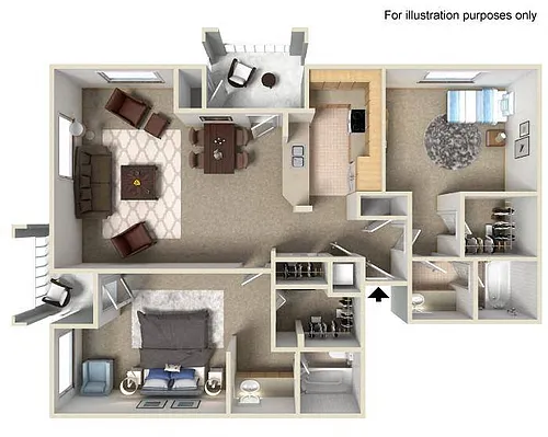 Floor plan 2 BR 2 BA Large Reno