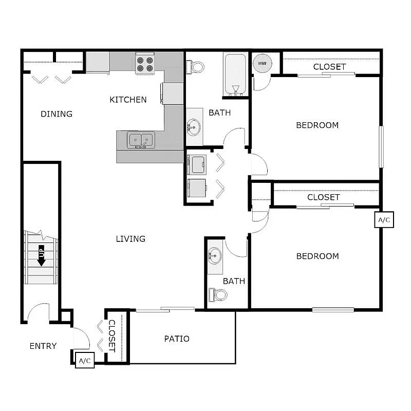 Floor plan 2 Bedroom 1.5 Bathroom - Detached Garage