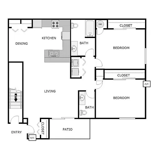 Floor plan 2 Bedroom 1.5 Bathroom - Detached Garage
