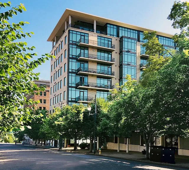 In a beautiful, well-maintained building within easy walking of downtown but away from the city noise.