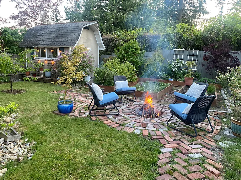 Summer nights in Seattle are enjoyed best by the fire.