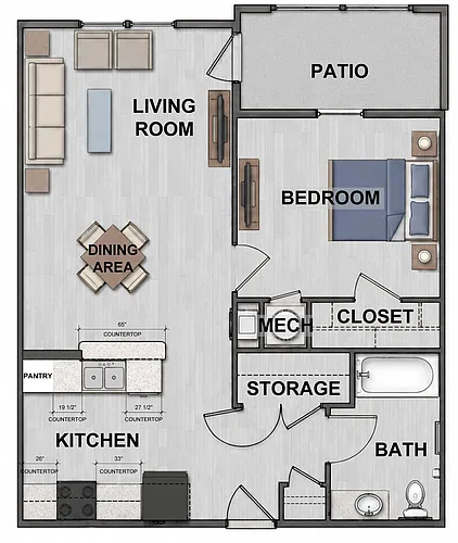 Floor plan 1 bedroom 60%