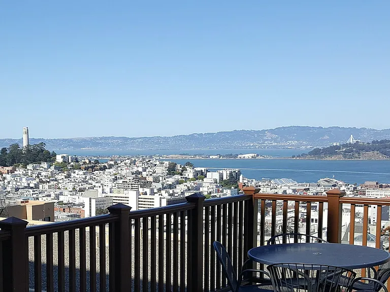 Views from shared roof-top deck. Coit Tower, Yerba Buena Island and Bay Bridge
