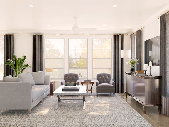 Great room with ceiling fan