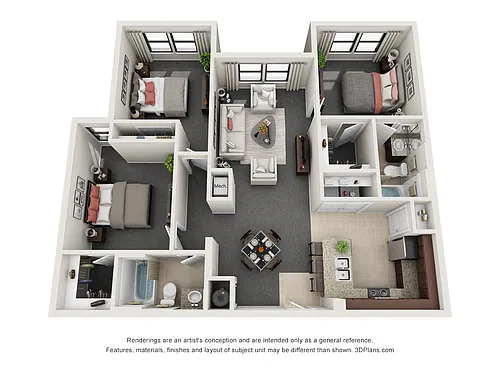 Floor plan Three Bedroom Two Bath (b)