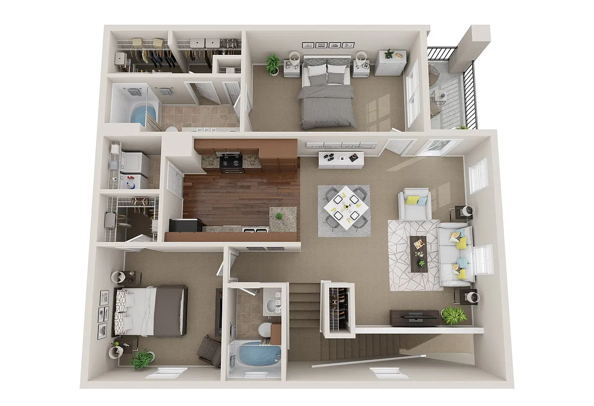 Floor plan 2BR 2BA (1373 SF)