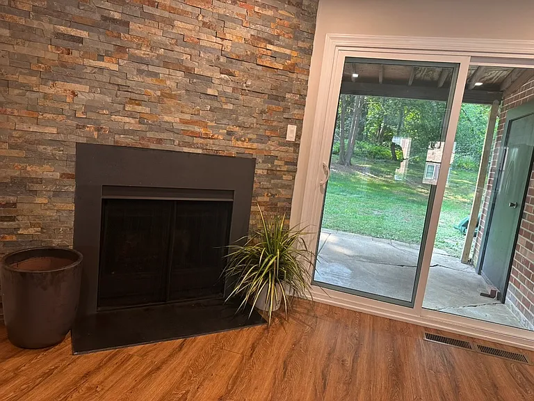 Brick Fireplace Centerpiece _ Cozy Winter Ambiance _ Warm, Inviting Living Space