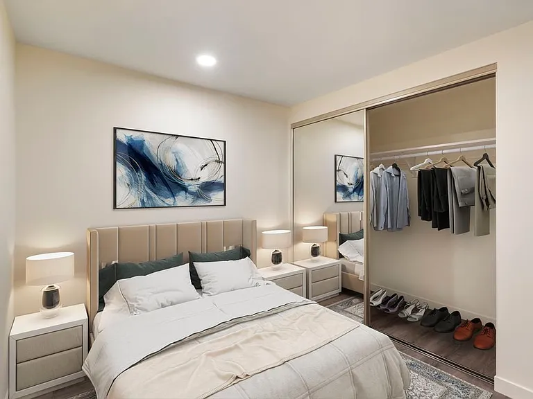 Bedroom with hard surface flooring