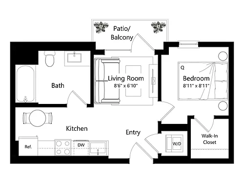 Floor plan L1D.1 - 1 Bed 1 Bath