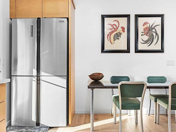 Kitchen fridge and dining zoomed