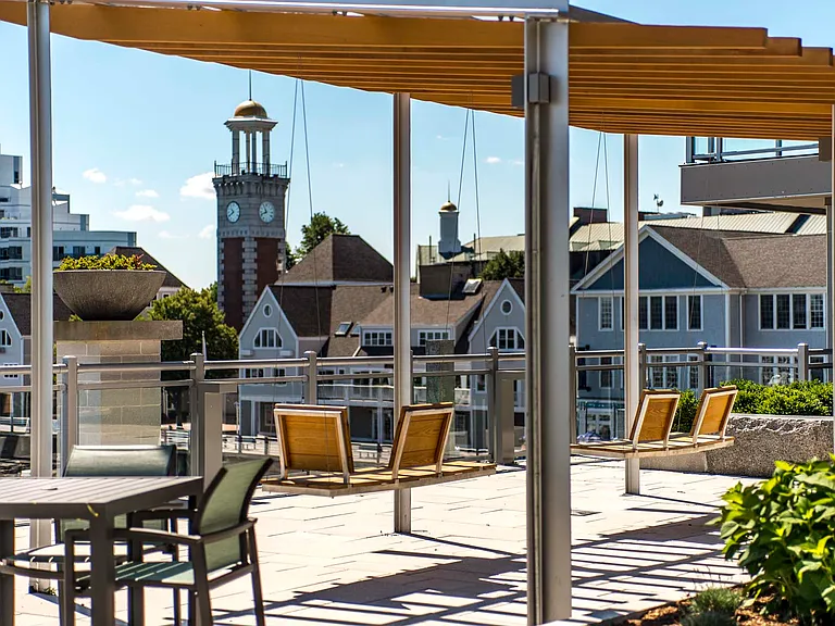 Step outside, swing, and savor the view on the patio