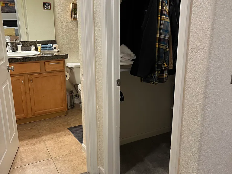 Walk-in closet in guest room