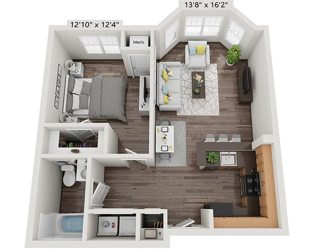 Floor plan One Bedroom A1A