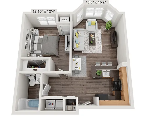 Floor plan One Bedroom A1A