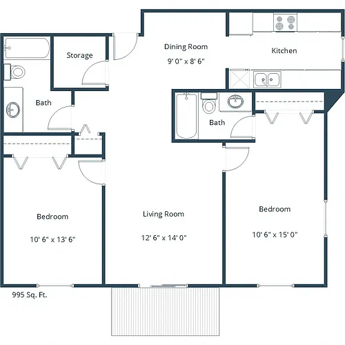 Floor plan Two Bedroom 22A