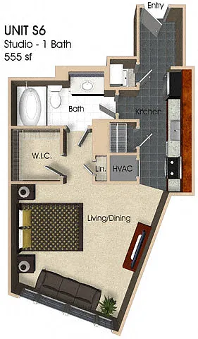 Floor plan (S6) Studio - 1 Bathroom