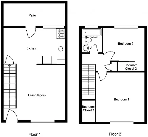Floor plan 2 Bed 1 Ba TH