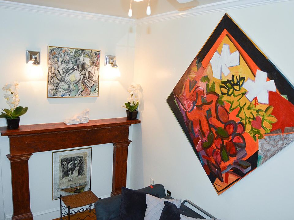 Mantle and artwork.