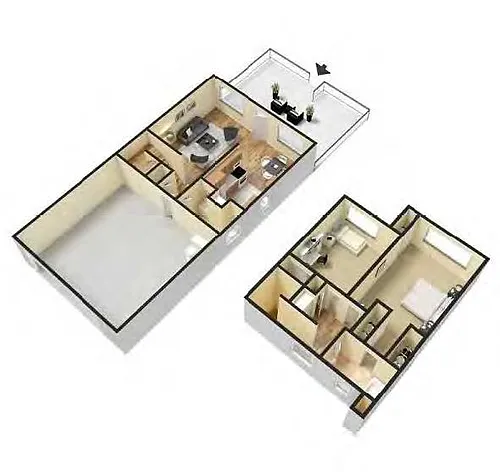 Floor plan 2 BD 1 BA
