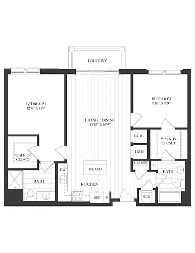 Floor plan 2 Bed/2 Bath-2B-2-D-The Barrett